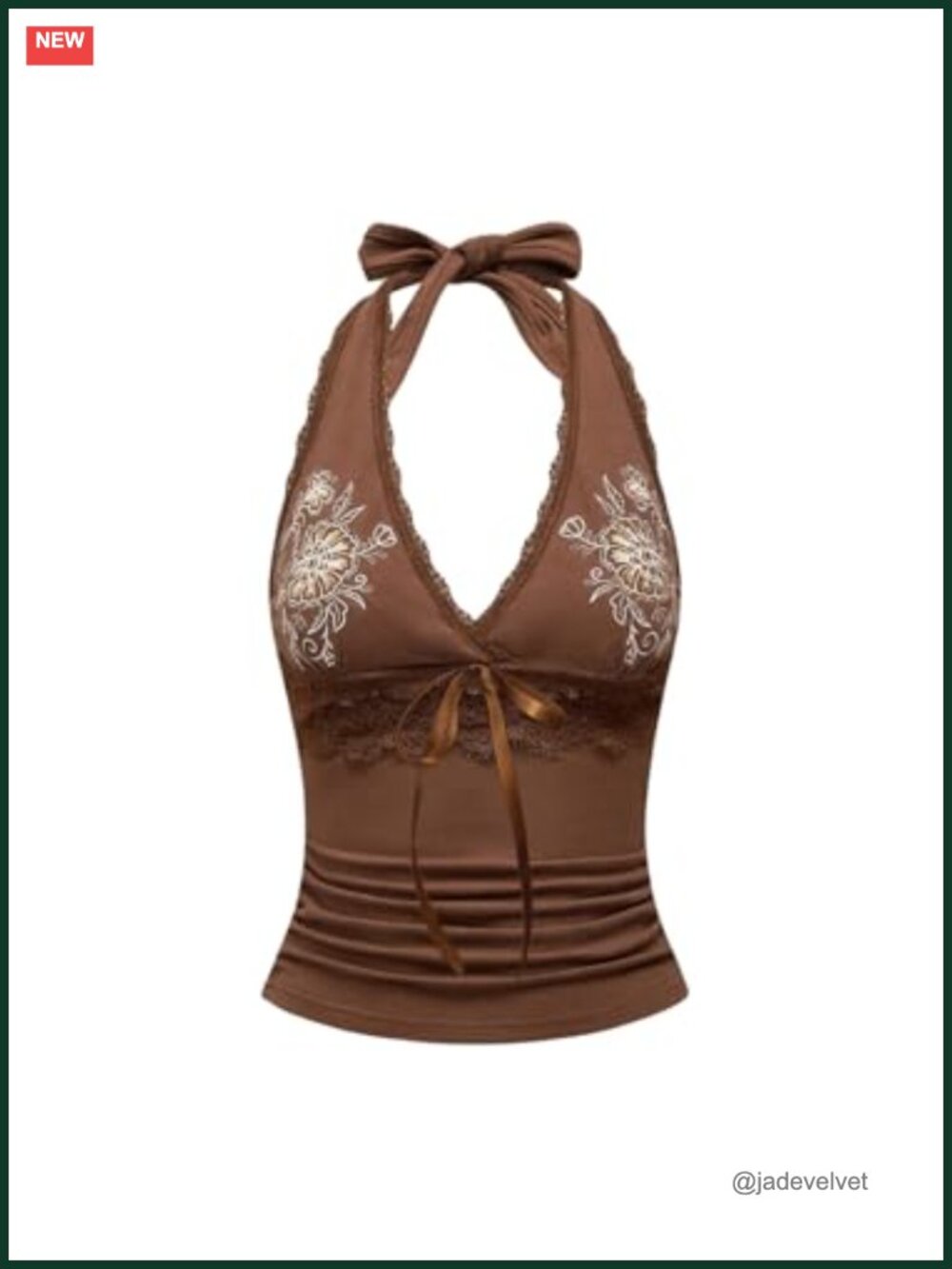 Y2K Halter Neck Tank Top Floral Print Backless Lace Trim Fitted Summer Top